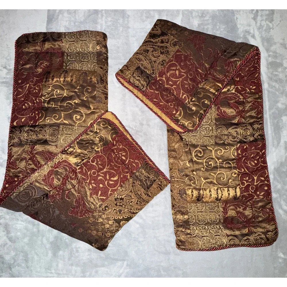 2X Croscill Galleria Patchwork King Pillow Sham Jacquard Twist Cord Trim Elegant